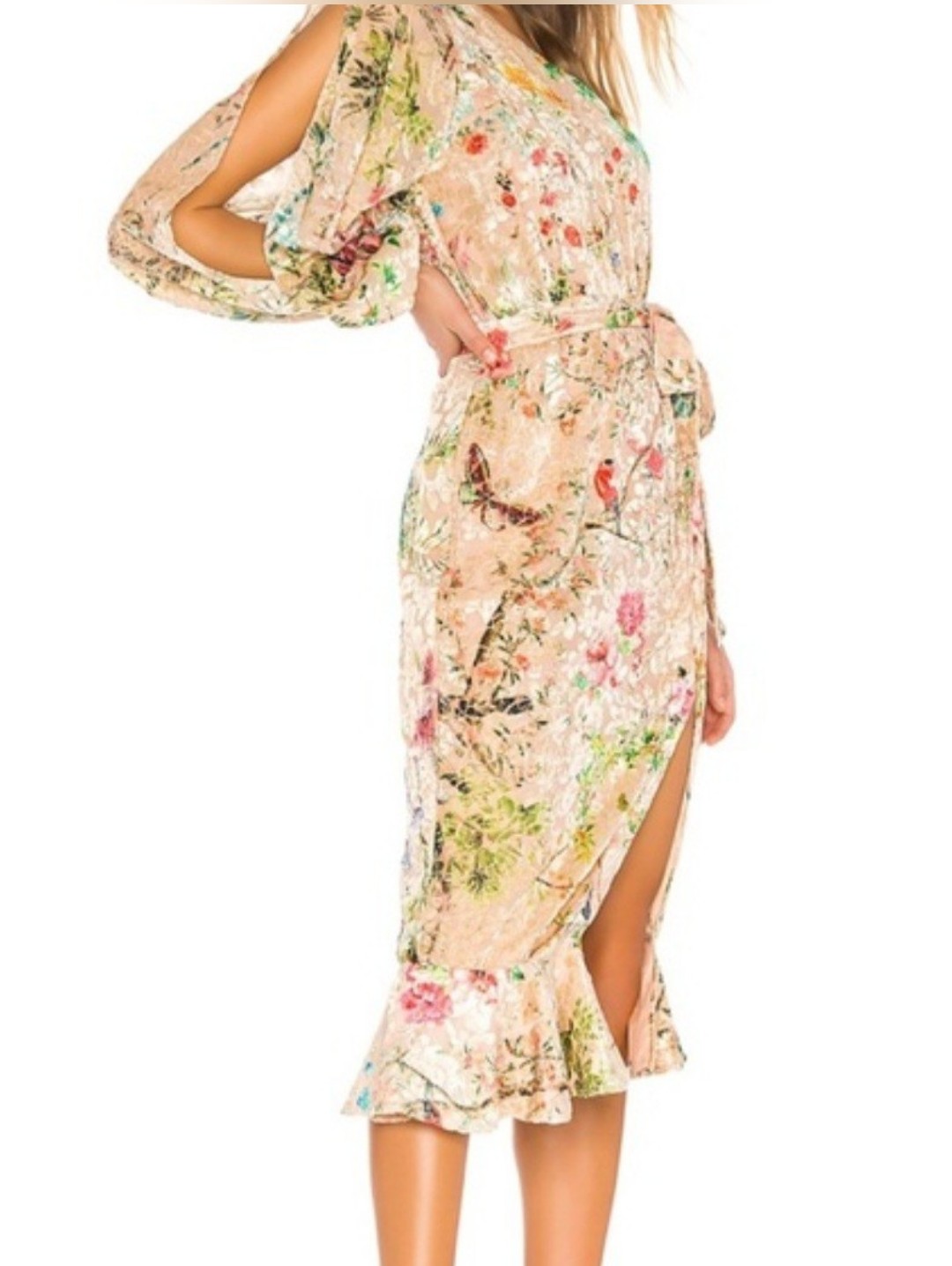 Hemant And Nandita Veena Dress Small One-Shoulder Vibrant Floral Burnout Velvet